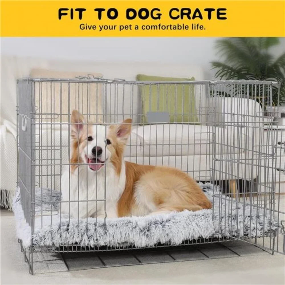 Large Dog Bed Crate PadMat for Medium Dogs&Cats,Fulffy Faux Fur Kennel Pad Comfy